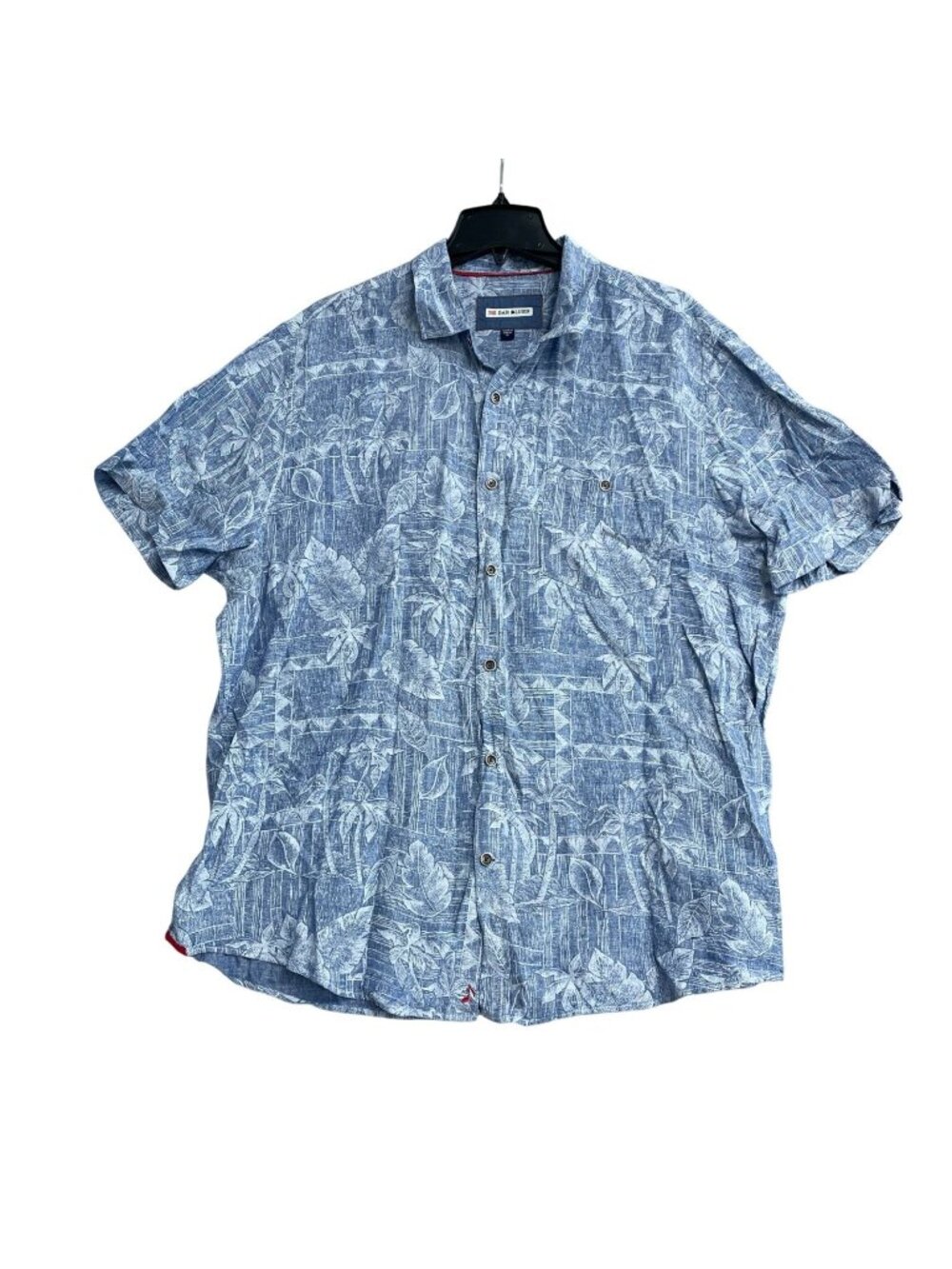32 Bar  Blues Men's XL Linen Hawaiian Shirt Blue Button-Down Short-Sleeve B0966